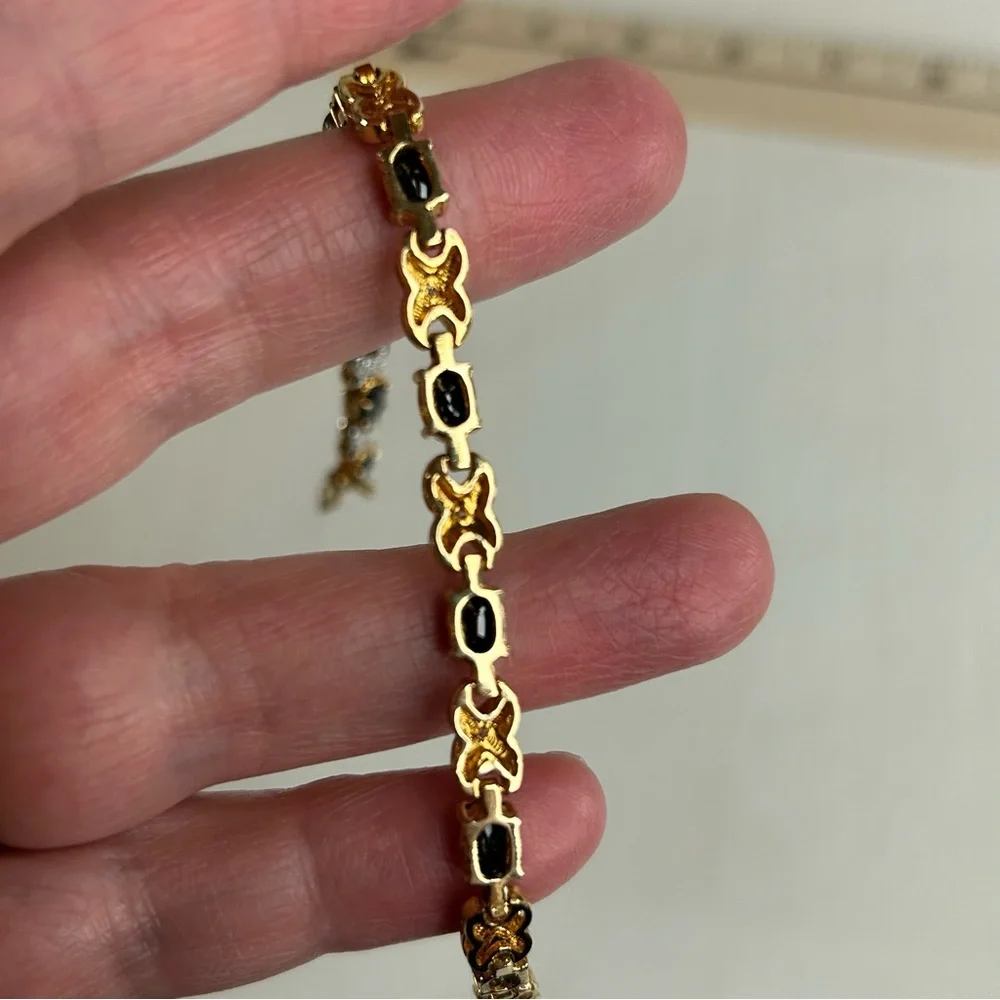 Gold Tone XO Bracelet Simulated Sapphire Tennis Fashion Jewelry September Birth